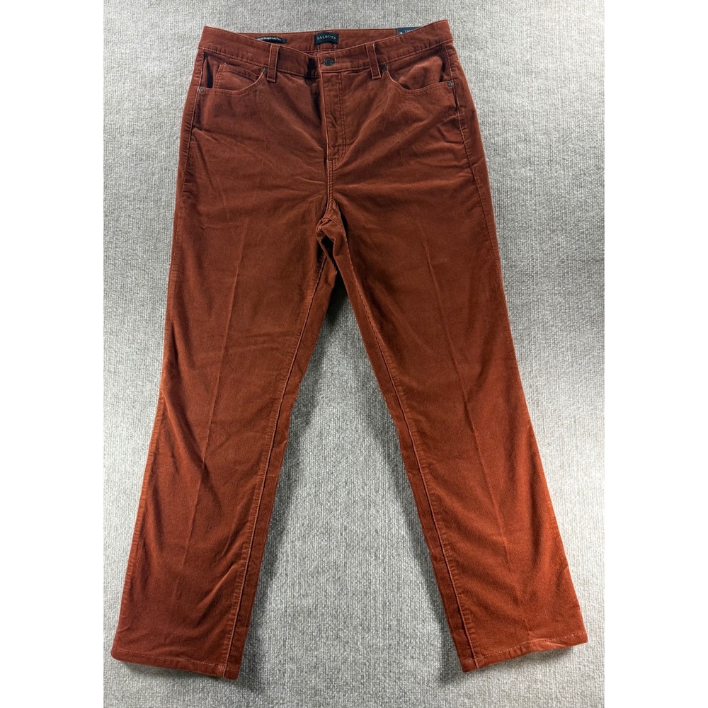 Talbots Corduroy Straight Leg Pants Rust Orange High Waist Stretch Size 12 NWT